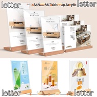 LETTER Table Top Sign Holder, Double Sided A4/A5/A6 Menu Display Stand, Creative Acrylic with Wood Base Picture Card Frame Home Office
