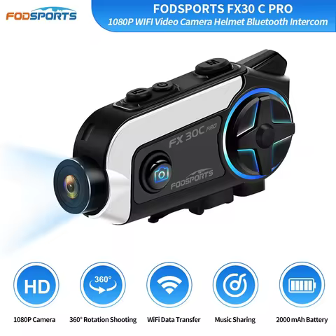 Fodsports FX30C Pro Motorcycle Intercom Helmet Bluetooth Headset 1080P Video Wifi Camera Recorder,BT