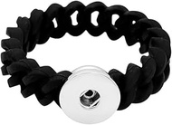 Choose a Size | Silicone Snap Jewelry Stretch Ginger Charm Thin Bracelet Fits 18MM 20MM Customizable Buttons (Small - 2 inch, Black)