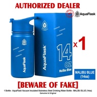AQUAFLASK 14oz MALIBU BLUE Aqua Flask Wide Mouth with Flip Cap Spout Lid Flexible Cap Vacuum Insulated Stainless Steel Drinking Water Bottle Bottles or Tumbler Tumblers Authentic - 1 Bottle