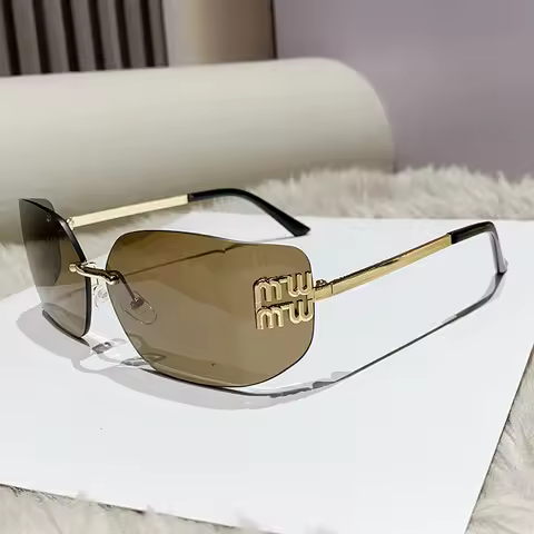 NEW Classic Sun Glasses Female Funky Metal Luxury Rimless Sunglasses Women BrandDesigner Rivets Rect