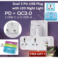 [Local Seller / In Stock] Authentic Ldnio Dual 3 Pin, Extension Cable &amp; USB Plug with LED Night Light