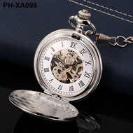 Classic double-sided manual mechanical pocket watch technology black simple smooth surface hollow Roman numerals luminous large pocket watch