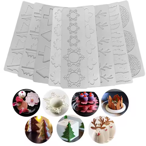 New ChristmasTree & Snowflake & Deer Antler Lace Mat Cake Silicone Mold DIY Chocolate Thin Crisp Cak