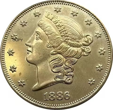 1886 United States 20 Twenty Dollars Liberty Head Double Eagle with motto Gold coin Brass Collectibl