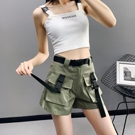 Cargo Shorts Women's Summer Korean Style High Waist Thin Loose-Fitting Wide-Leg Short Jumpsuit