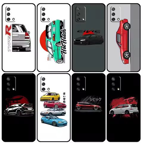 JDM Type R Civic Sport Car Case For OPPO A16 A15 A52 A72 A94 A74 A54 A5 A9 A31 A53 A83 A93 A91 Find 
