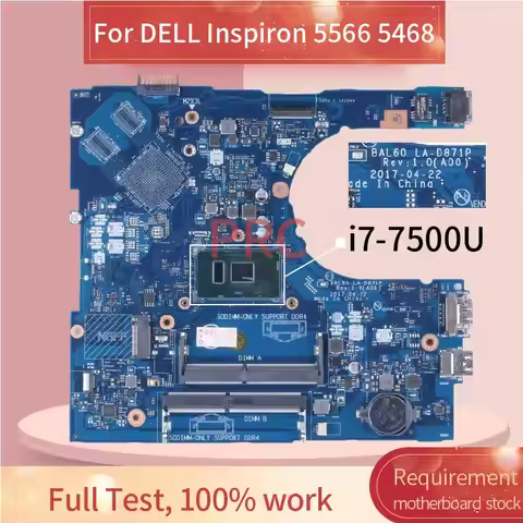 LA-D871P For DELL Inspiron 5566 Laptop Motherboard BAL60 CN-0J922J J922J CN-02PX9P i3 i5 i7-7th Gen 
