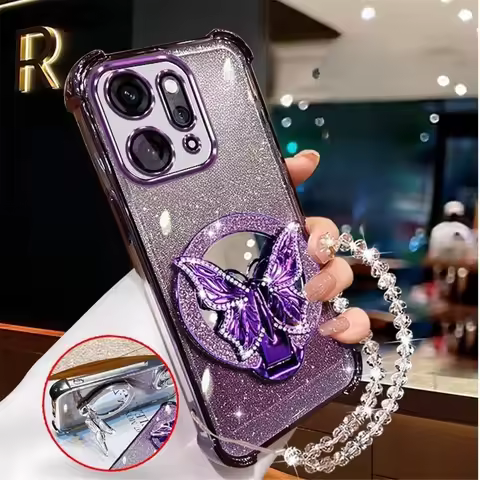 Crystal Bracelet Glitter Butterfly Mirror Stand Case For OPPO Reno 15 15F 14F 12 Pro A16 A9 A53 2020