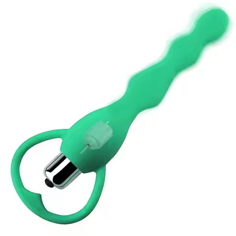 Silicone Vibrating Anal Beads - Beaded Butt Plug with Bullet Vibrator & Pull Ring for Prostate Play