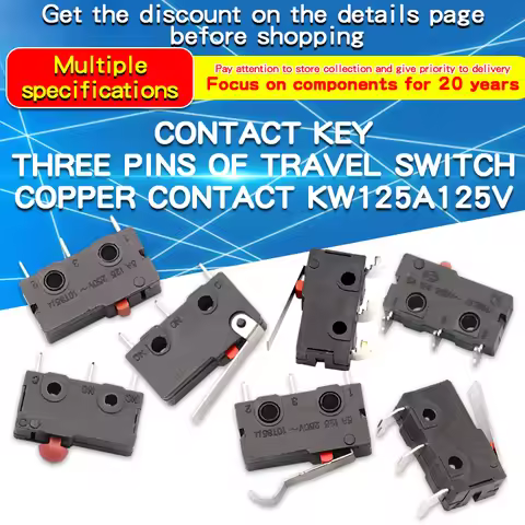 5PCS Travel Switch Limit Switch Silver Contact Momentary Micro Limit Switch Straight Handle KW12 5A 