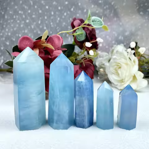 Natural Aquamarine Sapphire Crystal Tower Exquisite Reiki Crystal Energy Sphere Home Decor Jewelry G