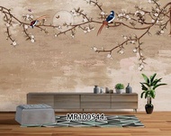 WALLPAPER 3D DINDING PHOTOWALL MURAL MOTIF BUNGA SAKURA BURUNG ELEGANT