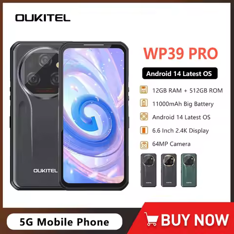 Oukitel WP39 Pro 5G Rugged Smartphone 12GB Memory 512GB 6.60"FHD+ Display 64MP Camera 11000mAh Batte