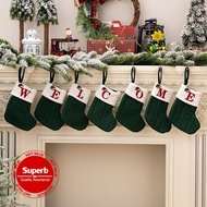 Green English Letters Knitted Socks Embroidered Sock Bag Christmas Gift Socks K6D8