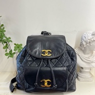 chanel 香奈兒中古黑金牛皮菱格雙扣 duma 雙肩包號