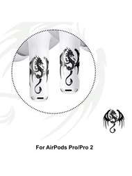 Rockbear黑龍刺青貼紙套裝適用於airpods Pro第二代,神話裝飾貼紙、貼紙、包裝和耳罩配件,適用於青少年、女性和男性的奇幻禮物,包括清潔套裝