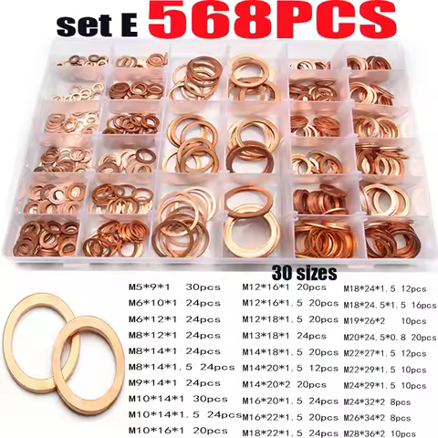 100/200/250/300/568pcs O Ring Copper Washer Gasket Set M4-M28 Flat Ring Seal For Boat Crush Flat Sea