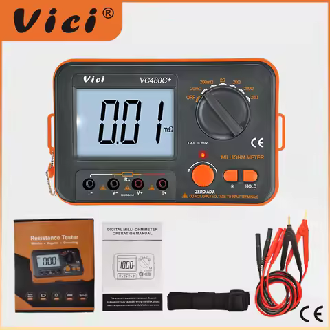Vici VC480C+ SMQ/CNAS Calibrated Digital Milliohm Meter, 0.01mΩ-2kΩ 4-Wire Tester with Backlight & D