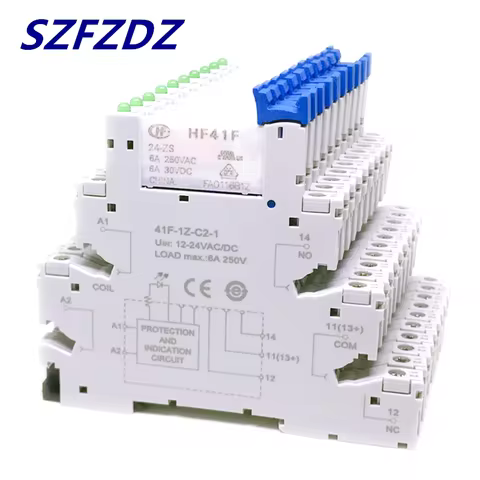 10Pcs 41F-1Z-C2-1 HF41F 5-ZS 12-ZS 24-ZS 5V 12V 24V 230V 6A 1CO Slim/SSR Relay Mount On Screw Socket