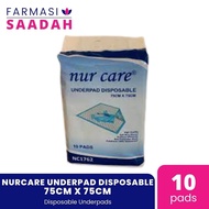 NUR CARE UNDERPAD DISPOSABLE 75CM x 75CM 10 PADS