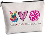 SYIJIMSJKT Cheer Bags for Cheerleaders Peace Love Cheerleading Makeup Bag Cheerleading Gift Stuff Accessories Organizer Travel Cosmetic Bag Christmas Birthday Gifts for Cheerleader Women Coach Teen,