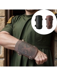 中世紀維京經典風格手環PU皮革可調節護臂復古哥特式手臂帶，適用於服裝扮演
