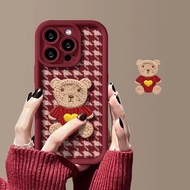 Suitable for IPhone 11 12 Pro Max X XR XS Max SE 7 Plus 8 Plus IPhone 13 Pro Max IPhone 14 Pro Max Classic Strip Phone Case with Embroidery Bear Accessories