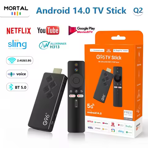 Android 14 5V/2A TV Stick Mortal Q2 Voice Remote Control 8K 4K Video BT5.0 Wifi6 Netflix YouTube Fas