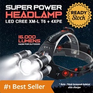 Lampu Headlamp Cree XM-L 1T6+4XPE 16000 Lumens Senter Lampu Kepala LED Headlight Outdoor Military Ad