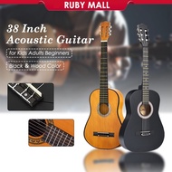 Guitar Acoustic Guitar 38 Inch Set Natural Wood Black Beginner Guitar Set