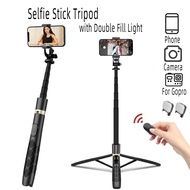 Selfie Stick ขาตั้งกล้องพร้อม Fill Light รีโมทไร้สาย156ซม. ที่วางโทรศัพท์1/4สกรูอินเทอร์เฟซสำหรับกล้อง Gopro Smartphone