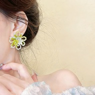 Green Beaded Flower Earrings Begonia Flower Earrings