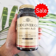 40% Sale!! EXP.10/25 น้ำมันตับปลา Cod Liver Oil Vitamins A & D 250 Softgels (Solgar®)
