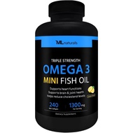ML Naturals Omega 3 Mini 1300mg 240 Softgels, Easy to Swallow, Odor-Free and Burp-Free, High Potency