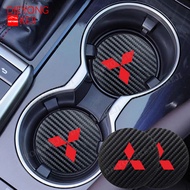 [Ready Stock] 1pc Mitsubishi Logo Carbon Fiber Car Organizer Non Slip Cup Holder Mat Universal Car C
