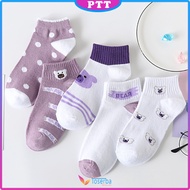 PTT Kaos Kaki Wanita Motif Beruang Ungu 6584 Pendek Fashion Korean Unisex Semata Kaki Purple Bear So