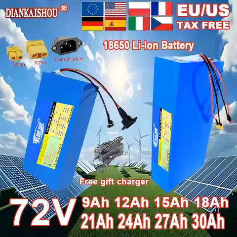 72V 9Ah 1Ah 18Ah 20Ah 21Ah 24Ah 27Ah 30Ah 18650 Lithium battery pack 20S10P 3000W High Power With BM