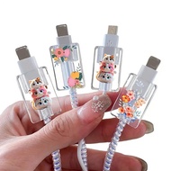 4pcs Cute Stacked Cat & Flower Protector, Compatible With Apple IOS Phone Charging Cable Fixation Cl