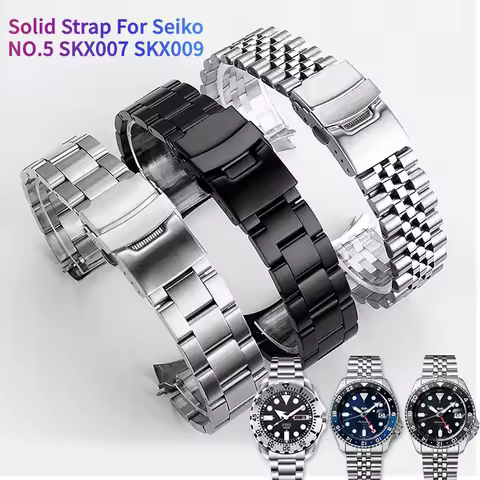 20mm 22mm curved end Solid Bracelet for Seiko SKX007 SKX009 men's Stainless Steel Strap Rolex Casio 