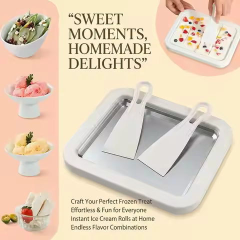 Household Ice Cream Maker Pan with 1 Scraper Instant Rolled Ice Cream Maker DIY Sorbet Frozen Yogurt