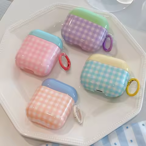 Splicing Color Grid Glossy Earpods Case for Apple Airpods 1 2 3 4 Pro 2 Wireless Earphone Cover Char