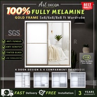 [FREE INSTALL] 100% Melamine Almari Baju Full Cermin /Mirror Wardrobe Sliding Door Anti Jump 5ft / 6