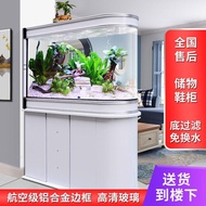 QM🏅Living Room Entrance Cabinet Aquarium with Fish Tank Bullet round Large White Home Ecological Aquarium Shoe Cabinet B