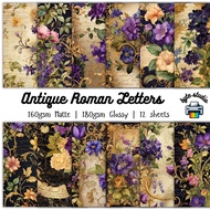 12 Sheets 8x8 Antique Roman Letters by byte studio | Cardstock Craft Paper Junk Journal Stationery