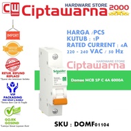 Domae Mcb Electrical Protection Switch 1P C 4A 6000A Domf01104 Schneider - CW2K