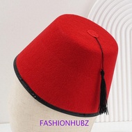 FASHIONHUBZ Felt Fez Cap, Round Moroccan Hat Tarboosh Fez Hat, Universal Red Color Breathable Ottoma