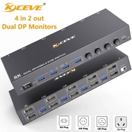 8K DisplayPort KVM Switch 2 Monitor 4 Computer,KCEVE Dual Monitor KVM Switch DP USB3.0,Support 4k@14