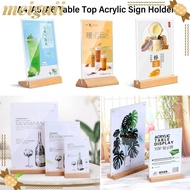 MEIGUII Menu Display Stand, Acrylic A4/A5/A6 Table Top Sign Holder, Creative with Wood Base Double Sided Picture Card Frame Wedding