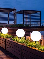 3入組戶外太陽能圓形和燈泡形草坪燈,適用於路徑、花園、庭院、草坪和景觀。美麗的裝飾性照明地面插入式燈,適用於院子和花園